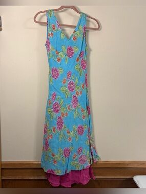 Vintage Phool Layered Boho Floral midi Dress women’s small tropical beach boho